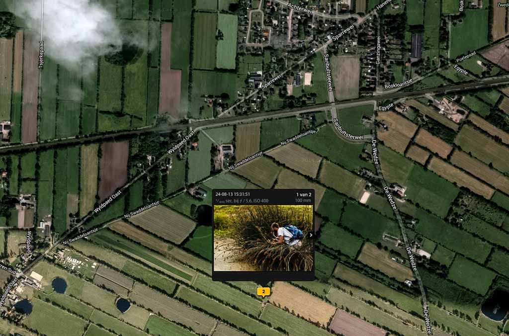 Je kunt de Kaart module ook prima gebruiken om je voor te bereiden op (volgende) bezoeken aan een gebied; al die poeltjes in de verschillende weilanden in dit screenshot zijn in het veld best lastig te vinden.