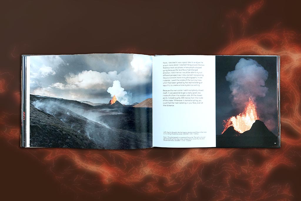 Landschappen, details, het boek laat alle aspecten van de vulkaanuitbarsting zien, met interessante begeleidende teksten. 